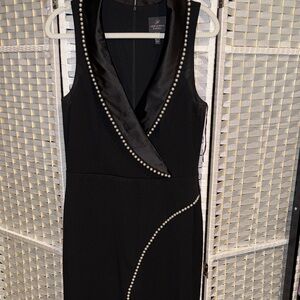 Adrianna Papell Black Jumpsuit with Satin and Pearl Details